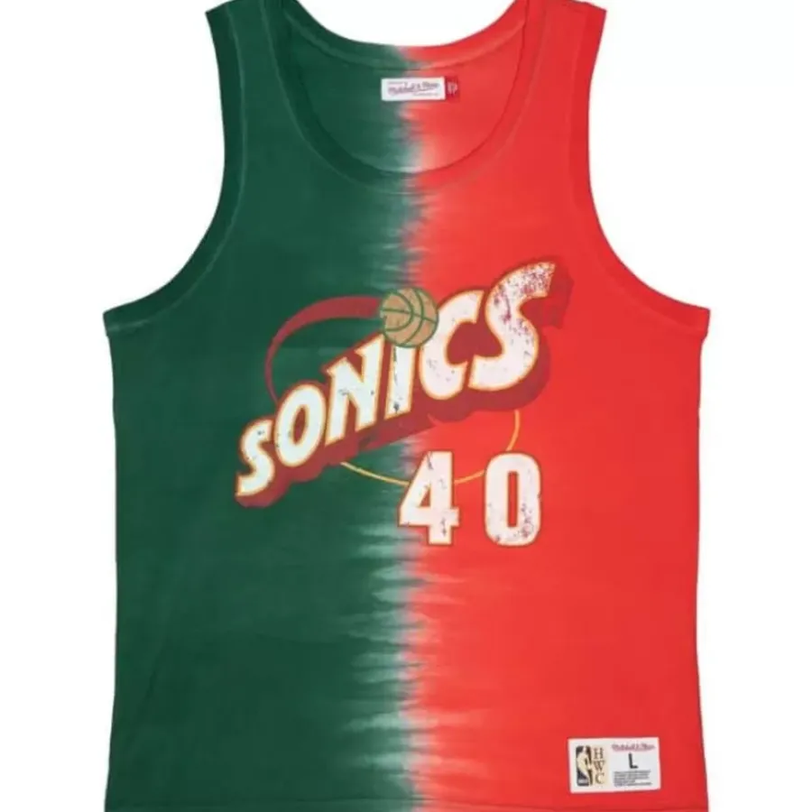 Mitchell & Ness T-Shirts & Tops-Tie Dye Cotton N&N Tank Seattle Supersonics Shawn Kemp