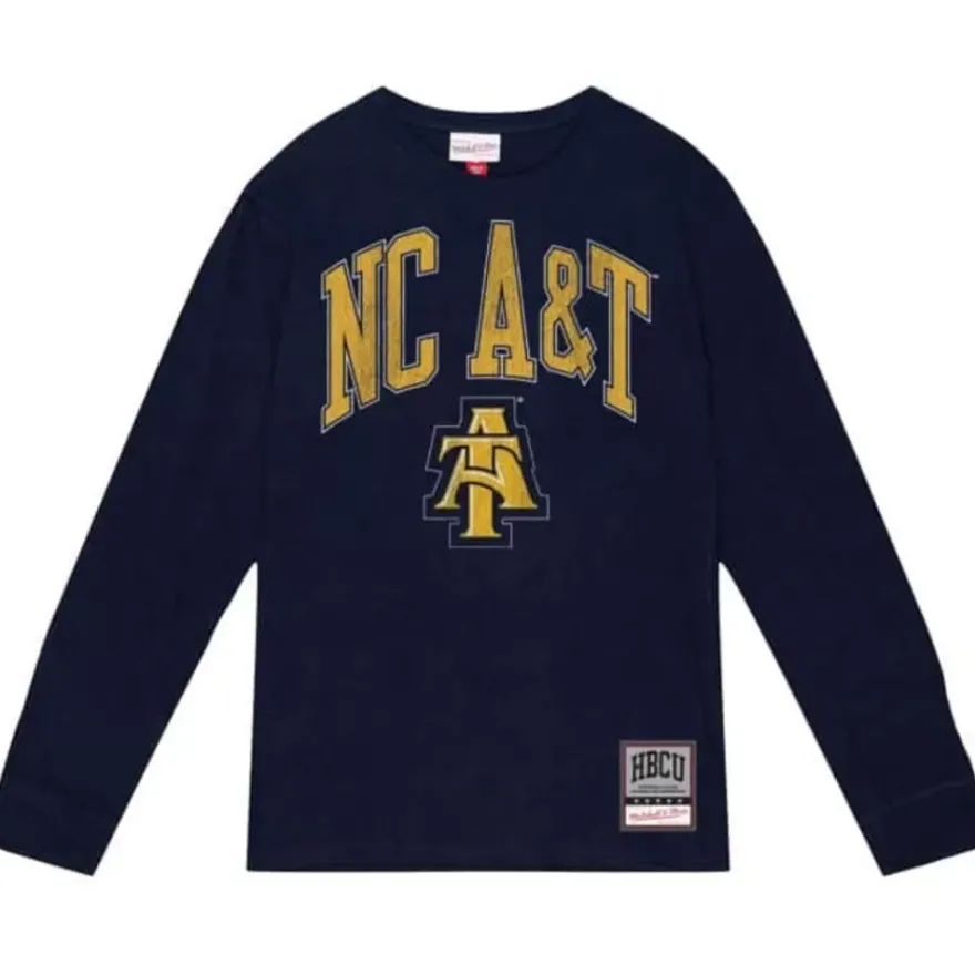 Mitchell & Ness T-Shirts & Tops-University Arch Logo Ls Tee North Carolina A&T University