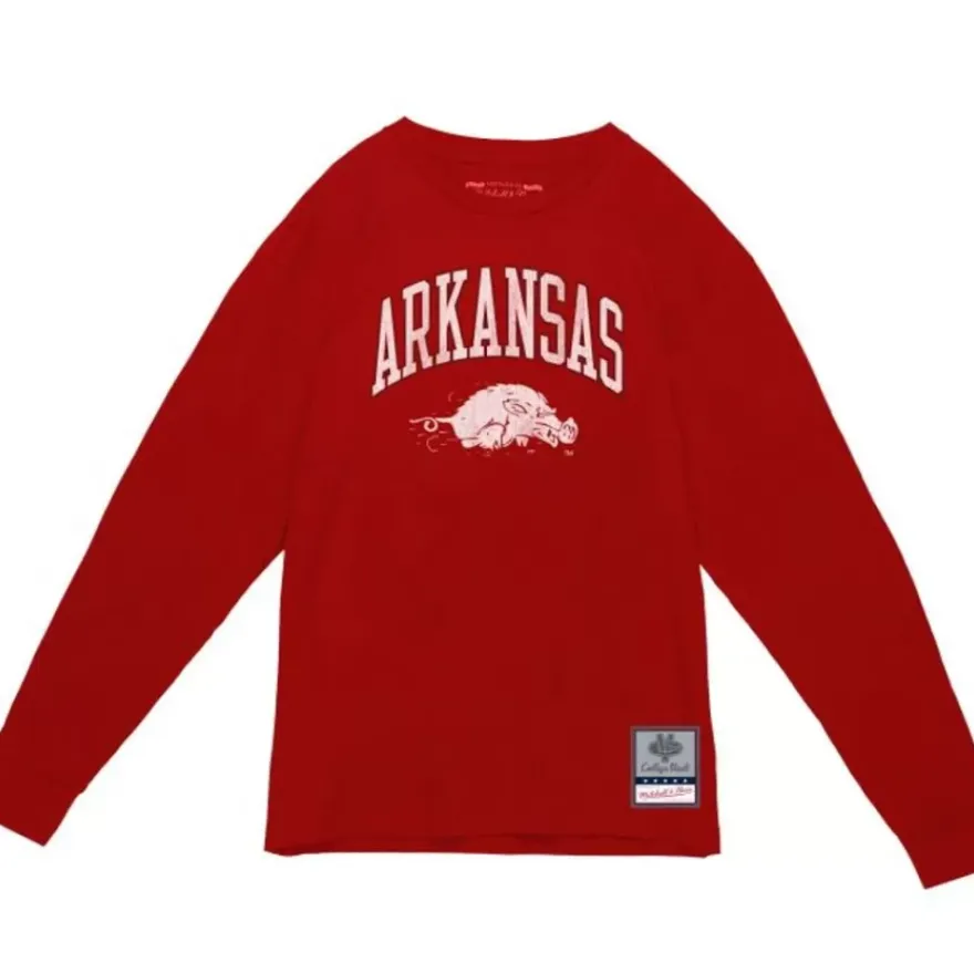 Mitchell & Ness T-Shirts & Tops-University Arch Logo Ls Tee University Of Arkansas