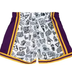 Mitchell & Ness Shorts-Womens Doodle Shorts Los Angeles Lakers