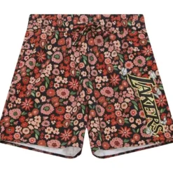 Mitchell & Ness Shorts-Womens Floral Shorts Los Angeles Lakers
