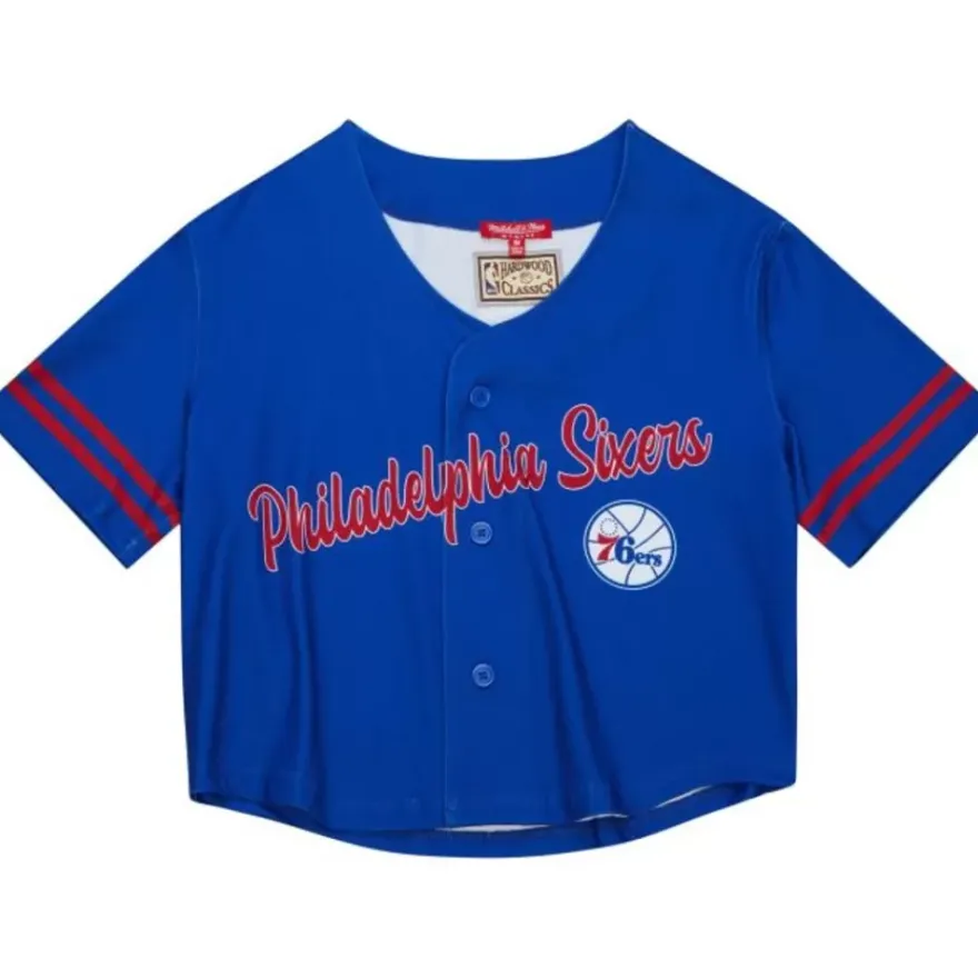 Mitchell & Ness T-Shirts & Tops-Women'S Ss Button Crop Philadelphia 76Ers