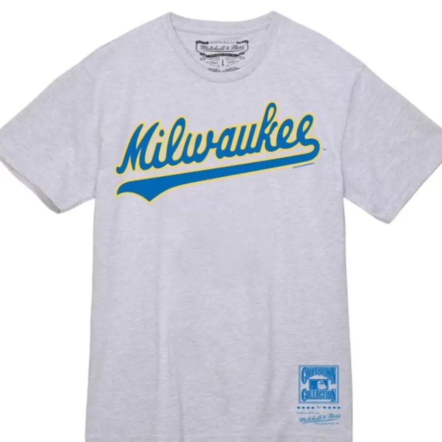Mitchell & Ness T-Shirts & Tops-Wordmark 1 Tee Milwaukee Brewers